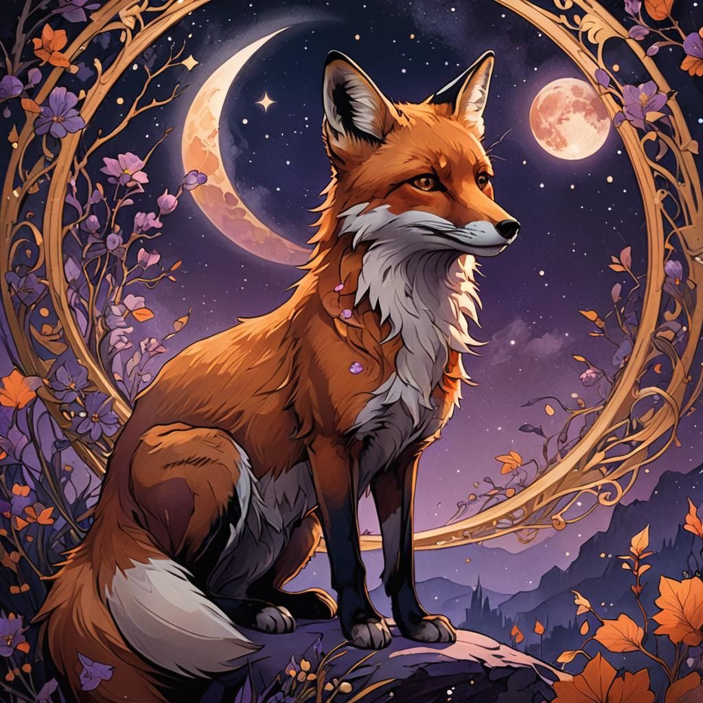 Fox Gazing at Purple Moon Concept Art