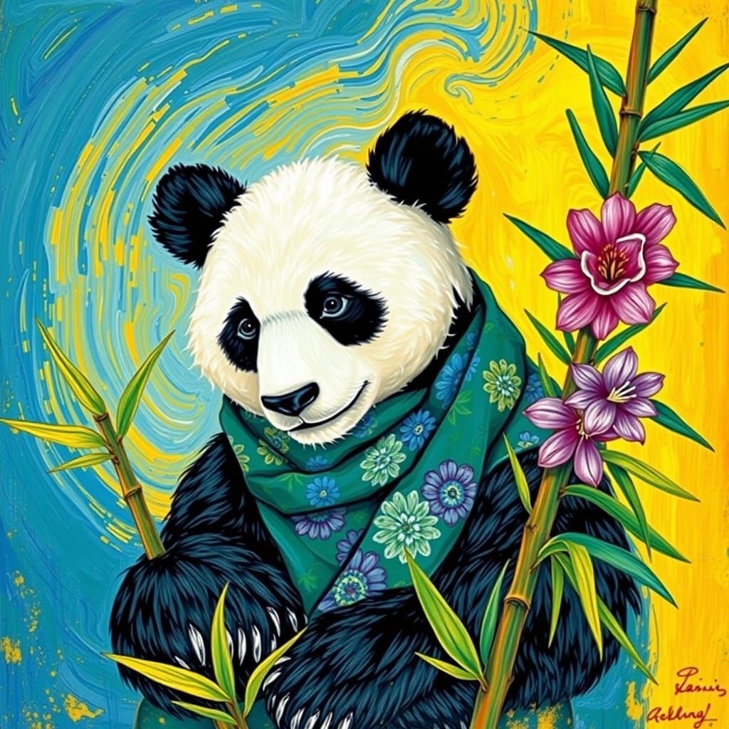 Panda Bear in Van Gogh Post-Impressionist Style