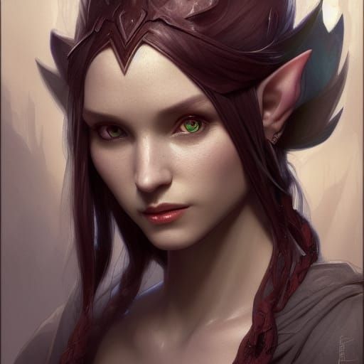 Female Elf Wizard Portrait in Hyperdetailed Style