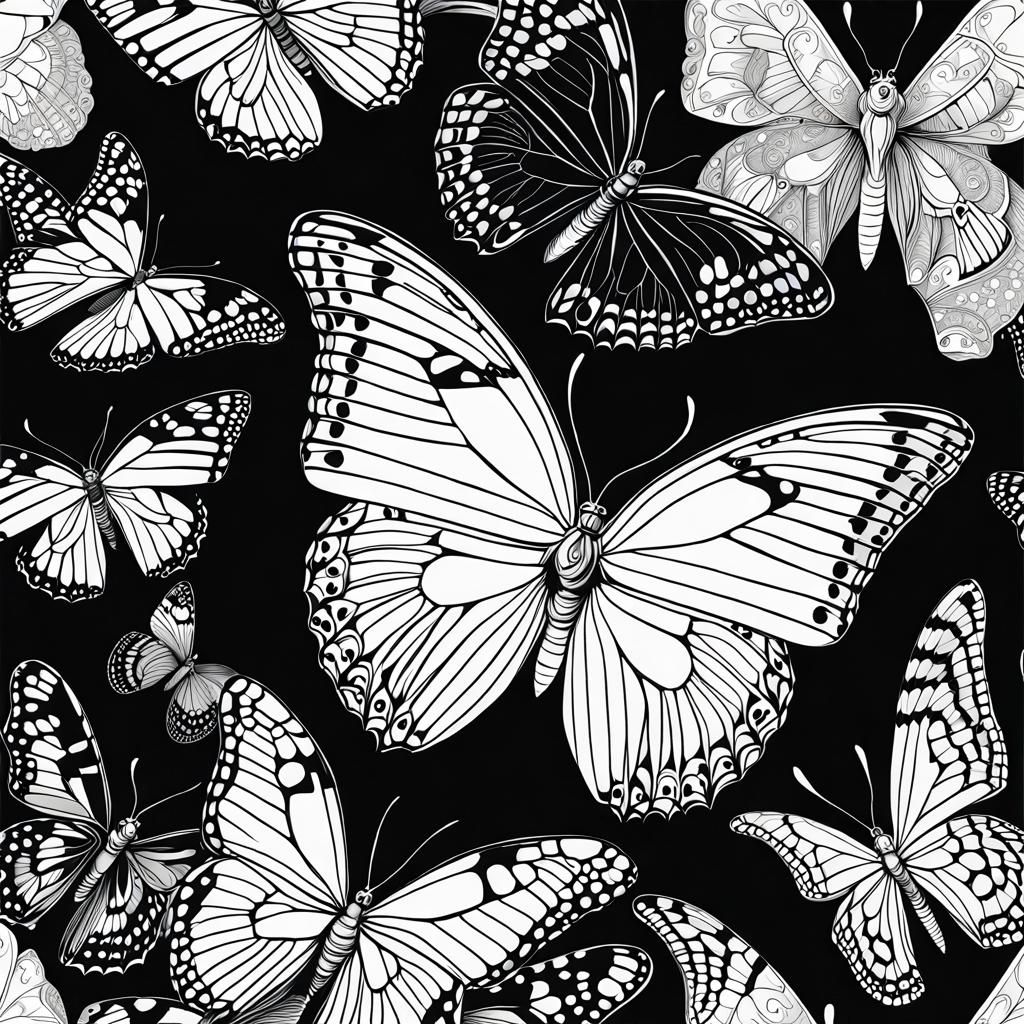 Detailed Line Art of a Beautiful Butterfly