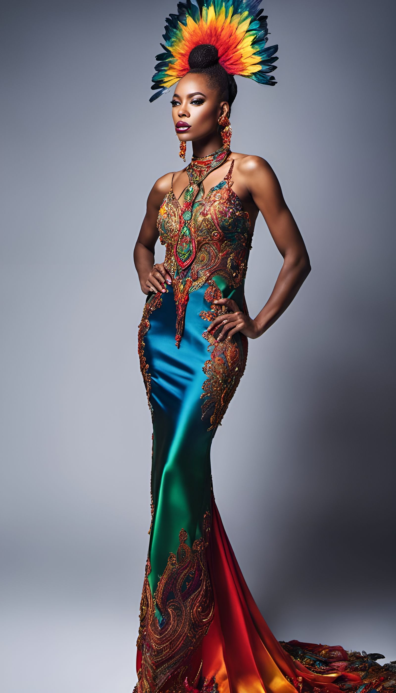 Rainbow Fire Goddess in Haute Couture Ballgown