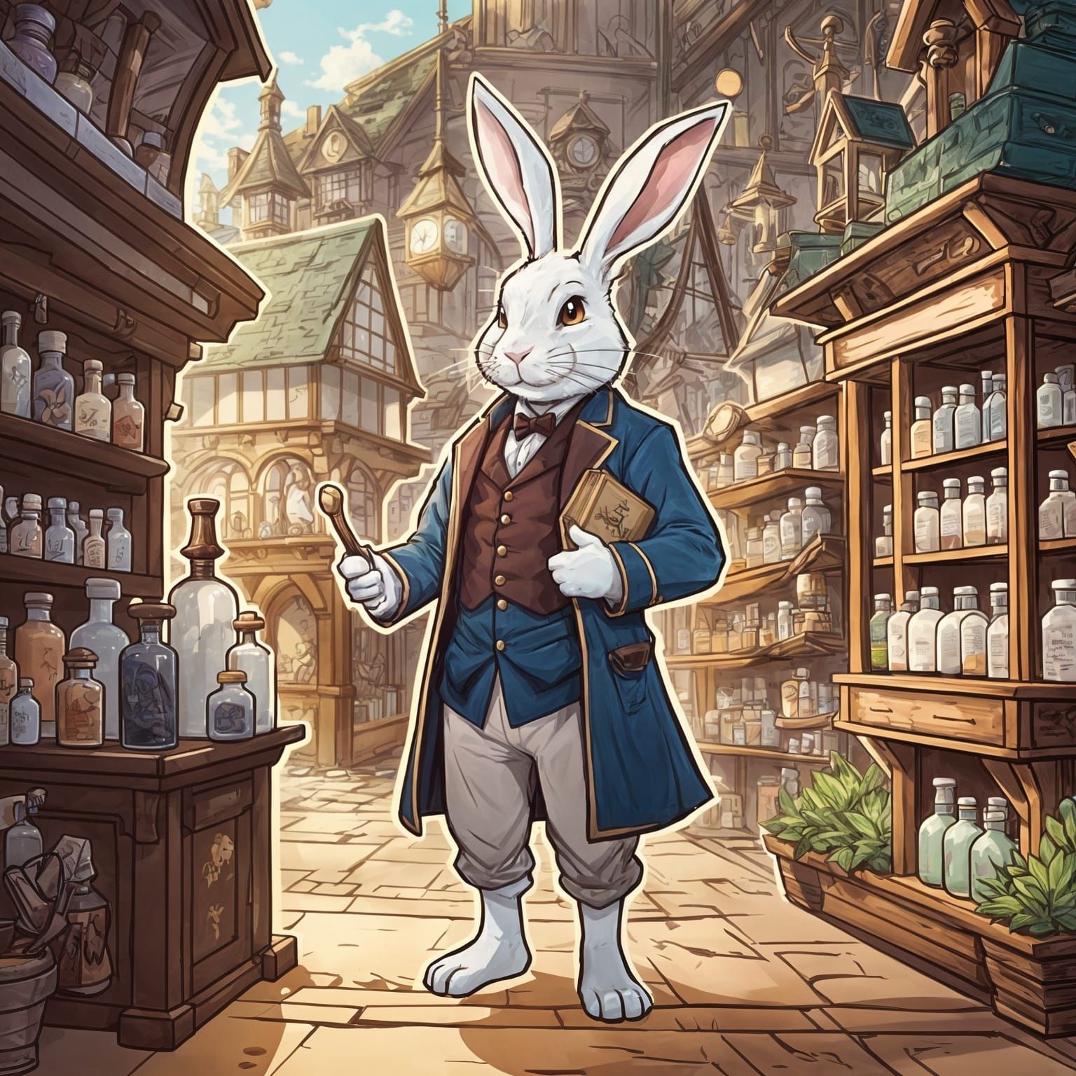 Rabbit Apothecary in Cel-Shaded Anime Style