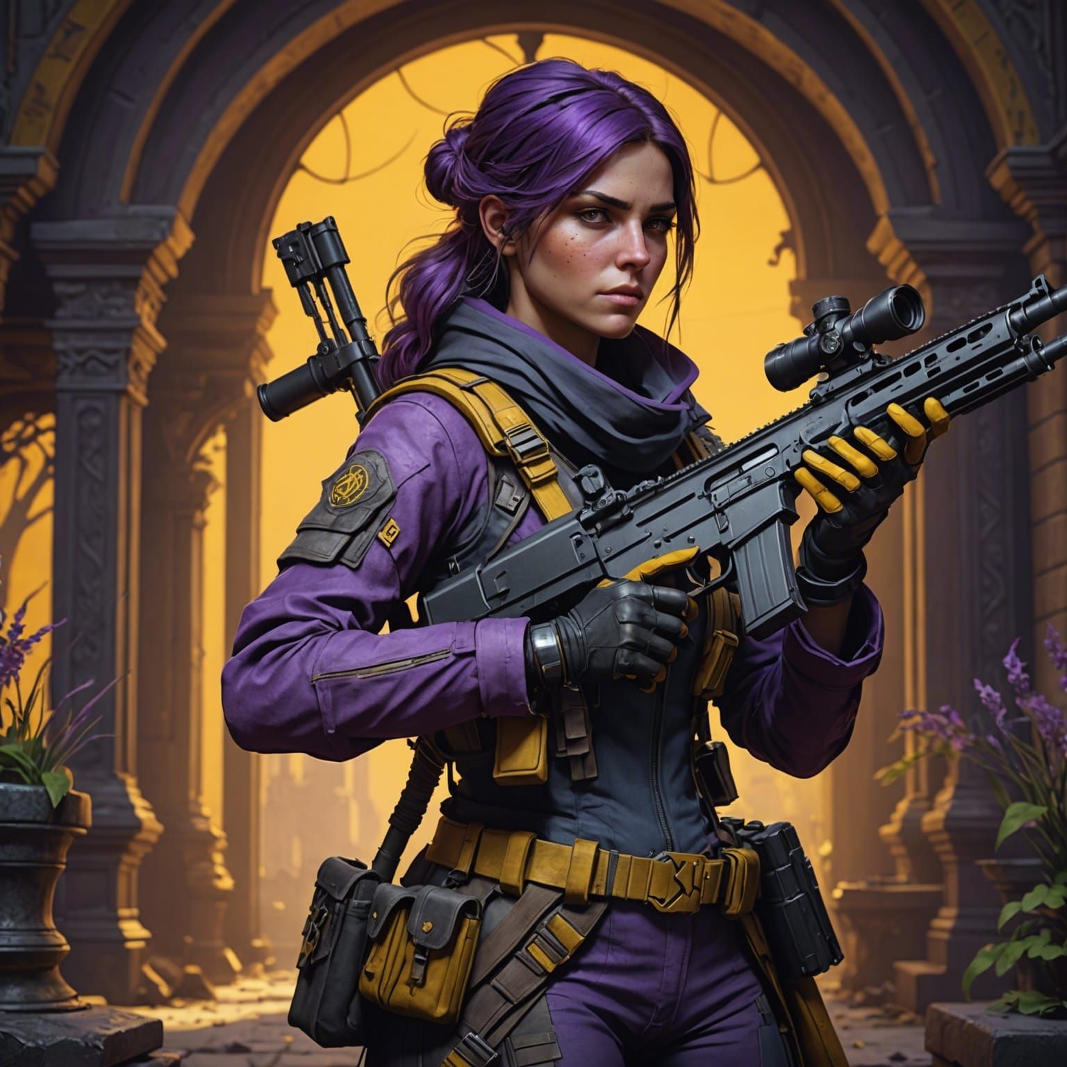 Fantasy Female Sniper in Art Nouveau Style