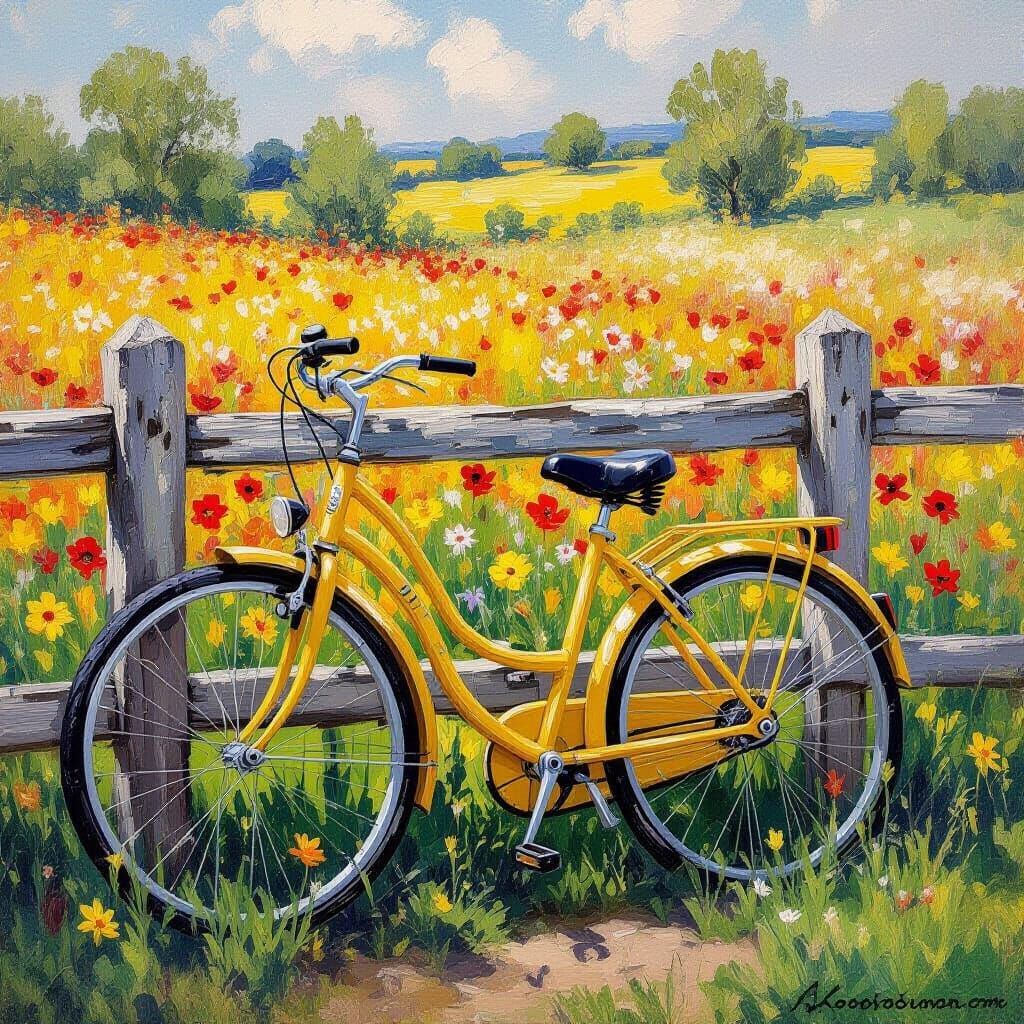 Impressionistic Bicycle in Wildflower Meadow