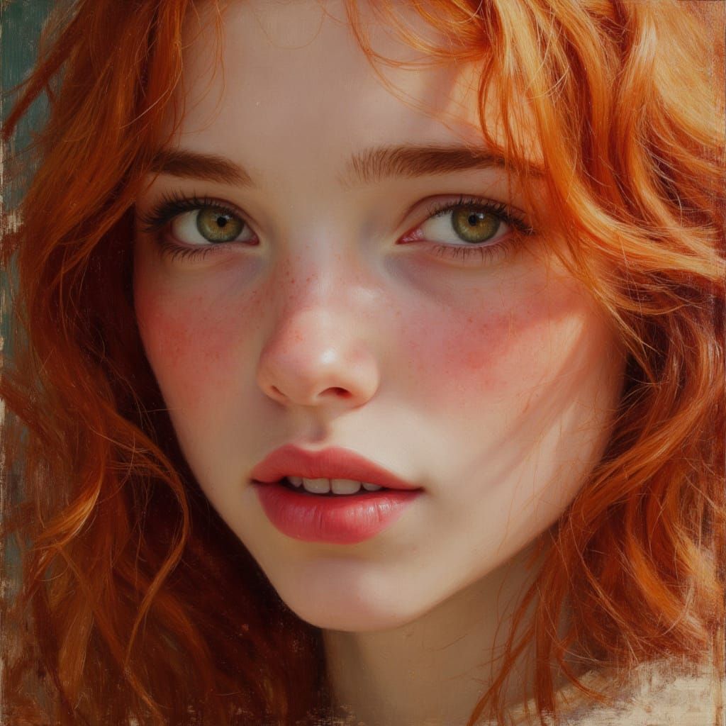 Goddess Portrait with Red Hair and Green Eyes