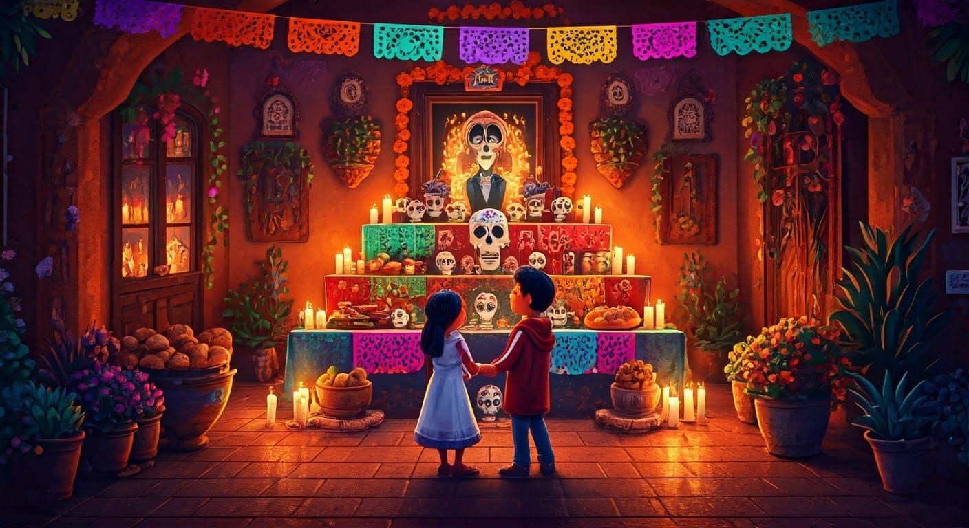 Vibrant Day of the Dead Celebration as Folk Art