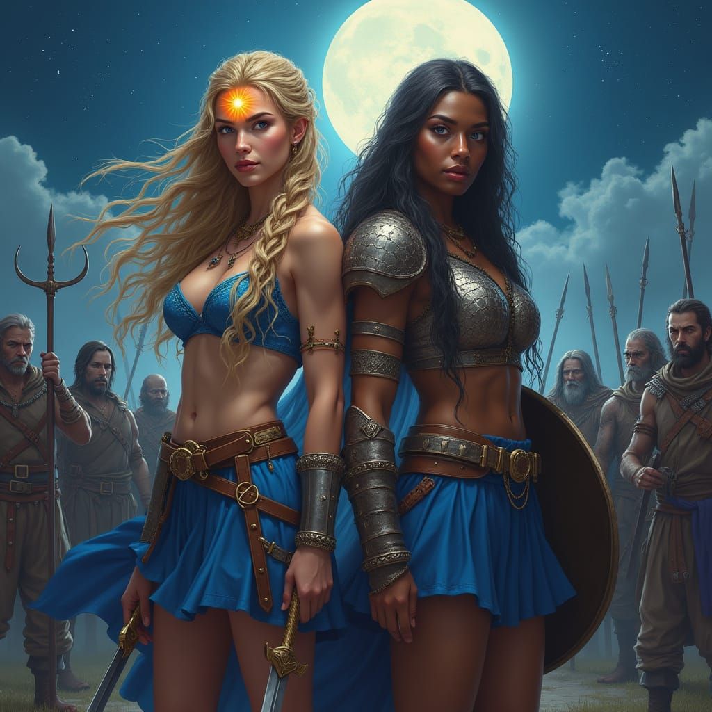 Medieval Fantasy Warriors Stand Ready to Defend Village Unde...