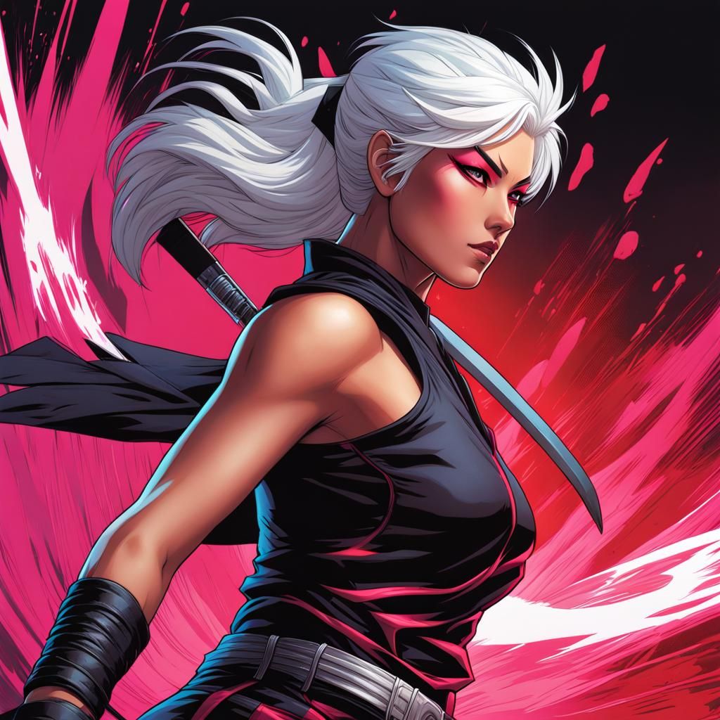 Asian Ninja Girl in Comic Book Art Style