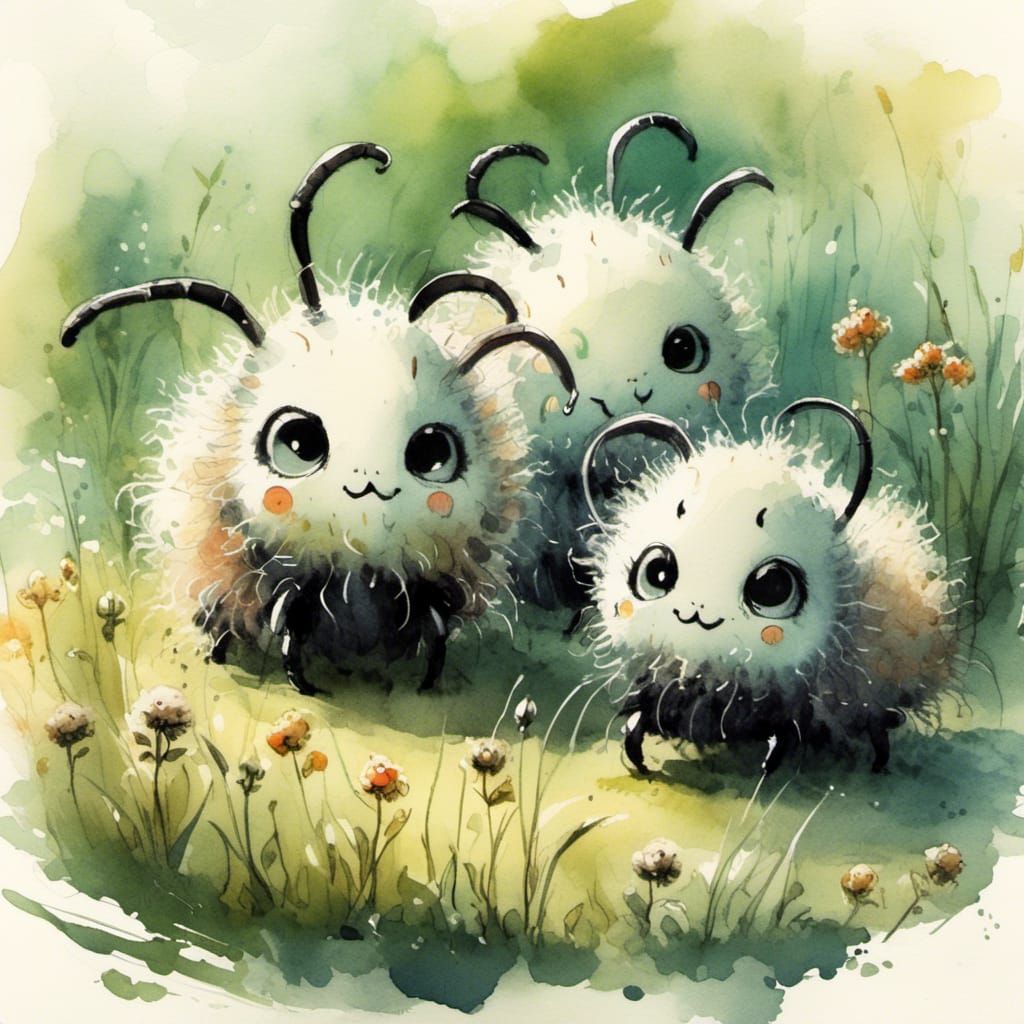 Anthropomorphic Ants Picnic in Ink Wash Art