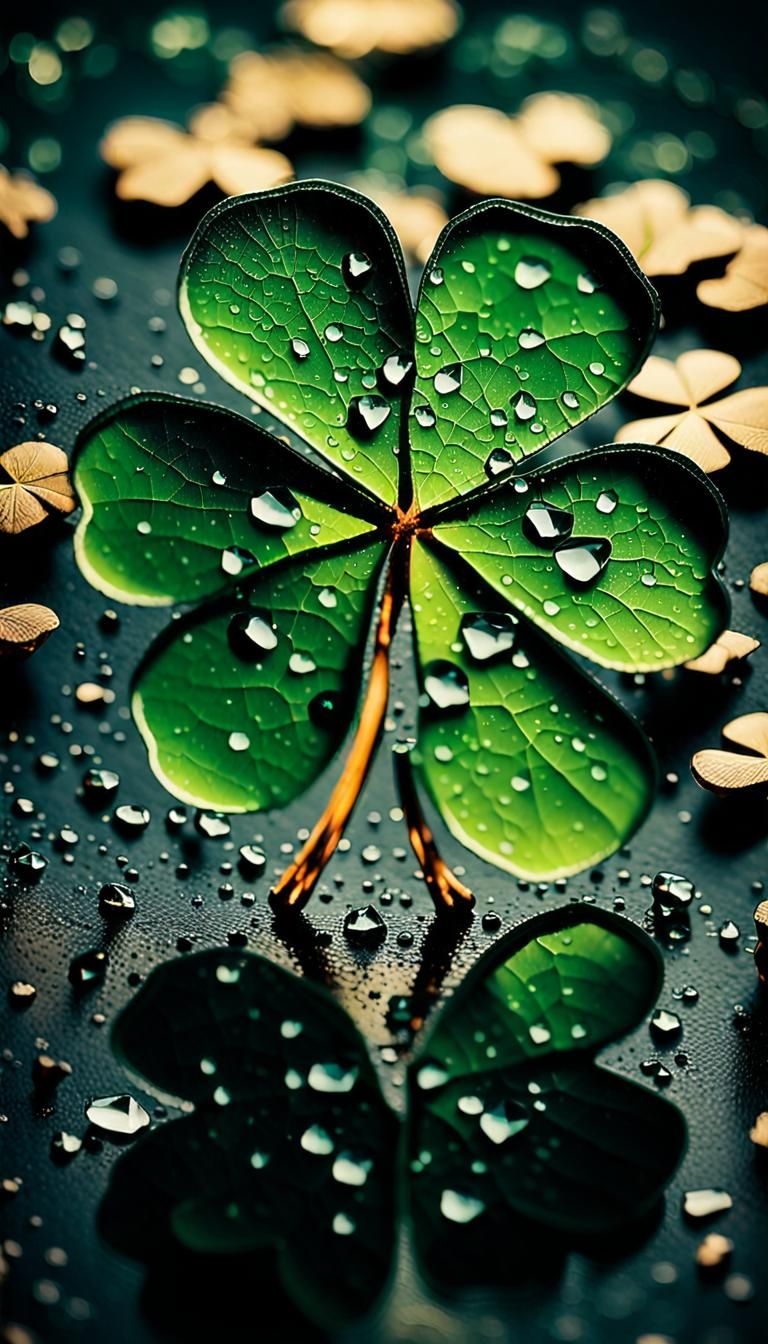 Surreal Four-Leaf Clover in Shards of Mirror