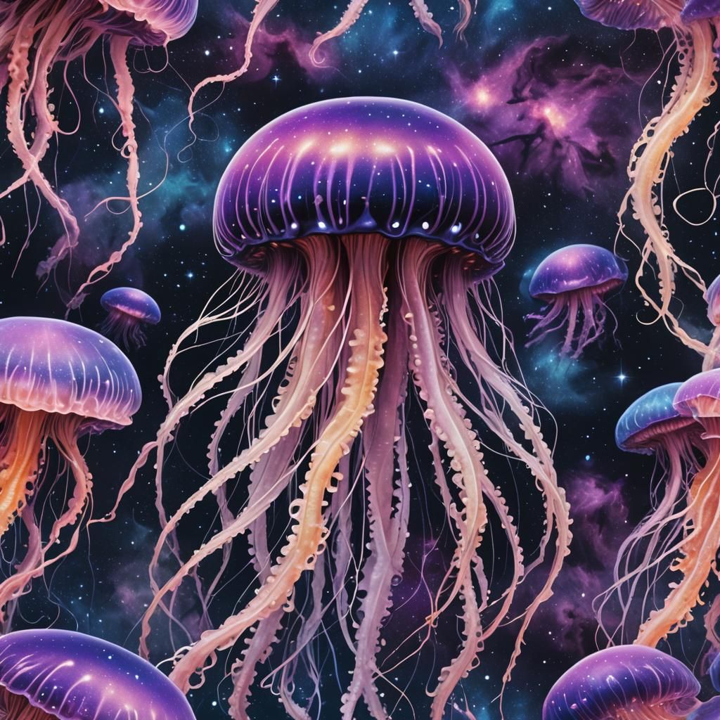 Cosmic Jellyfish Pulsating with Neon Hues