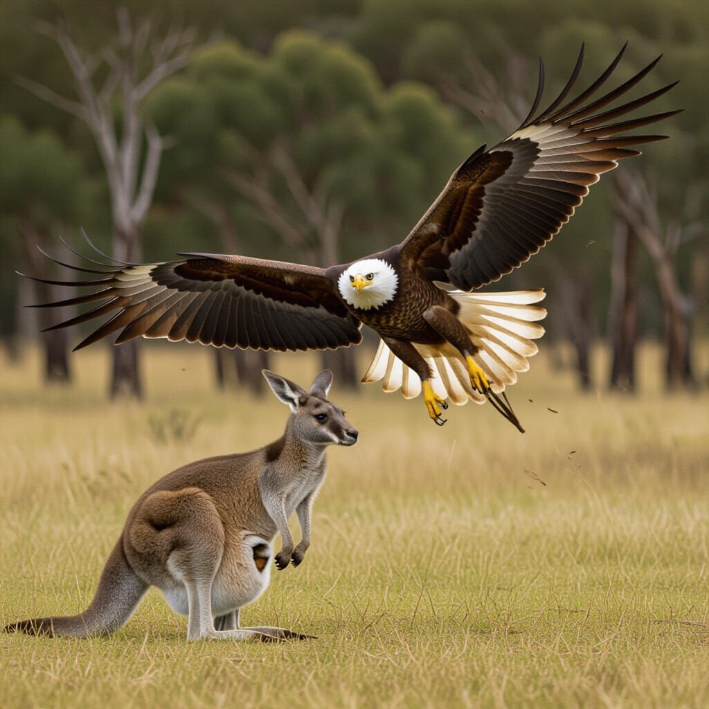 Wedge Tail Eagle Attacks Kangaroo in Mid-Air