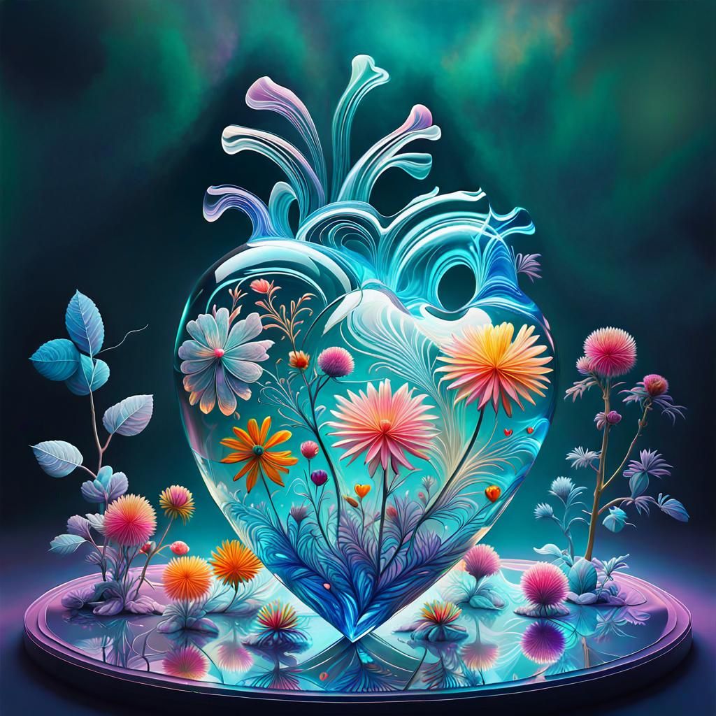 Glass Heart with Bohemian Flora, a Digital Illustration