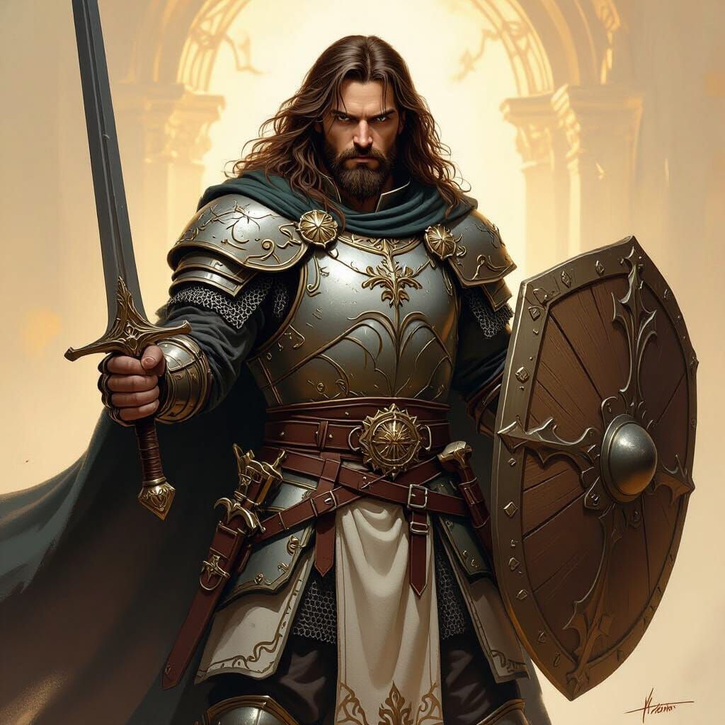 Cleric in Mail Armor with Sword and Shield
