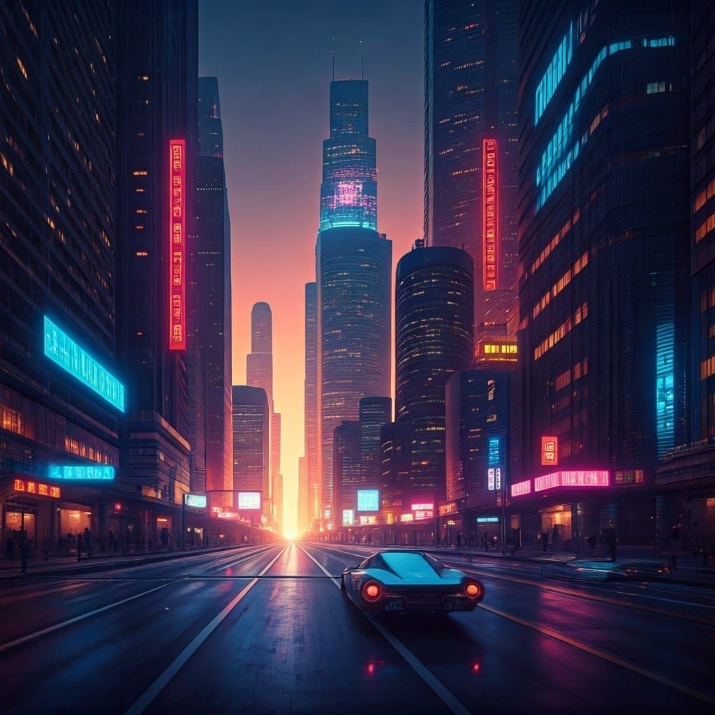 Neon Metropolis: A Cyberpunk Cityscape at Dusk
