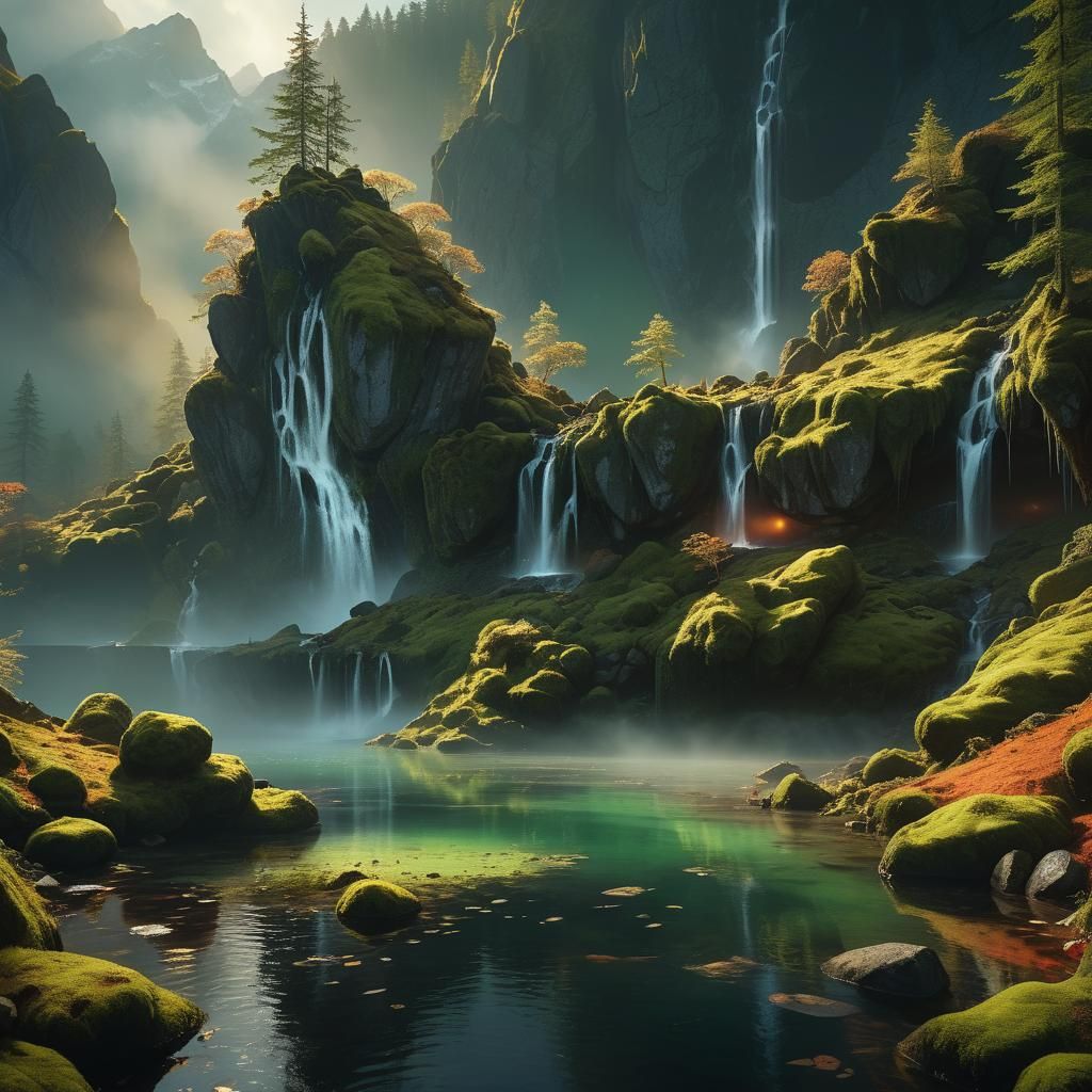 Crystal Lake in Mossy Ravine: Digital Matte Painting