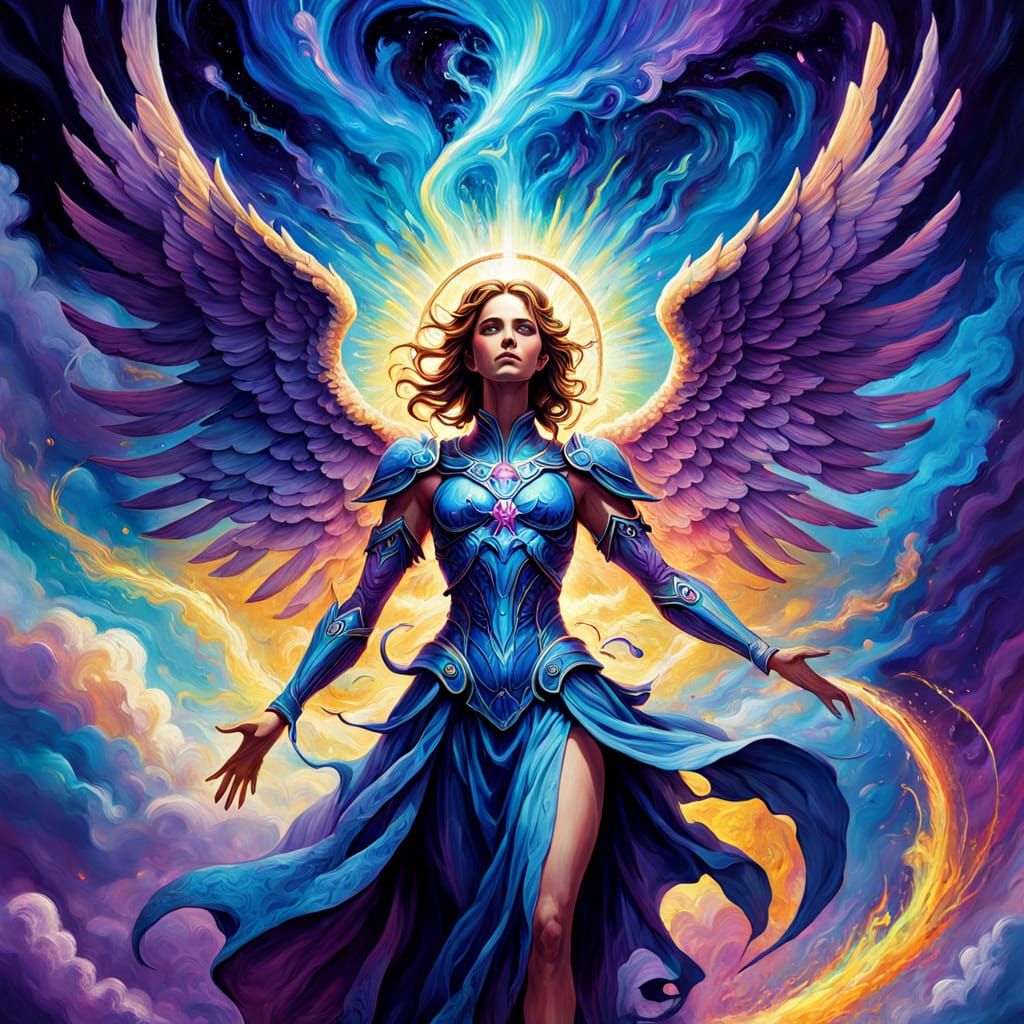 Ethereal Archangel Radiates Vibrant Aura in Iridescent Hues