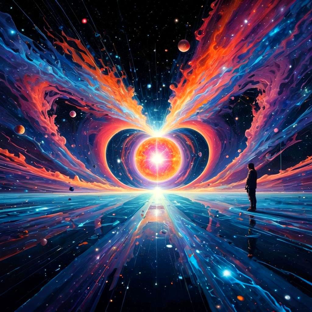 Cosmic Holographic Astral Illustration in Mixed Media