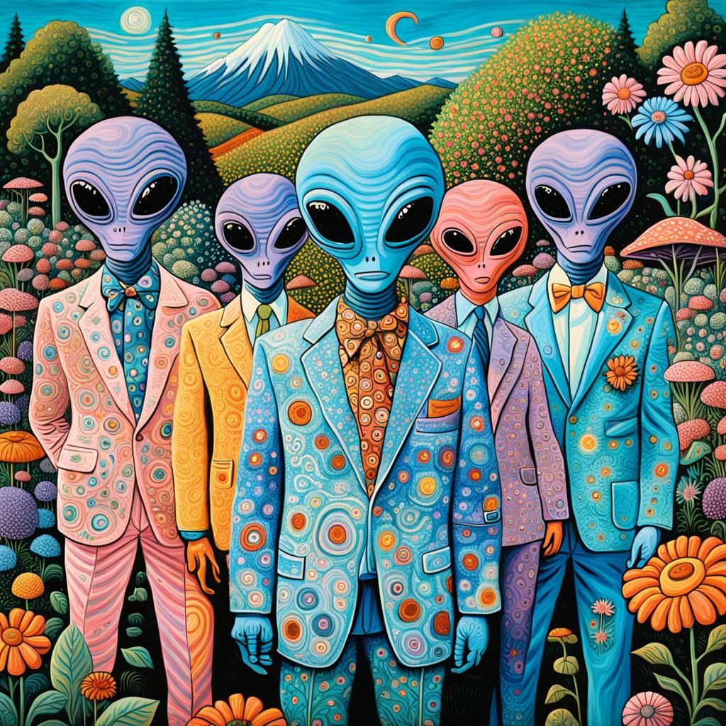 Retro Sci-Fi Aliens in Visionary Folk Art Style