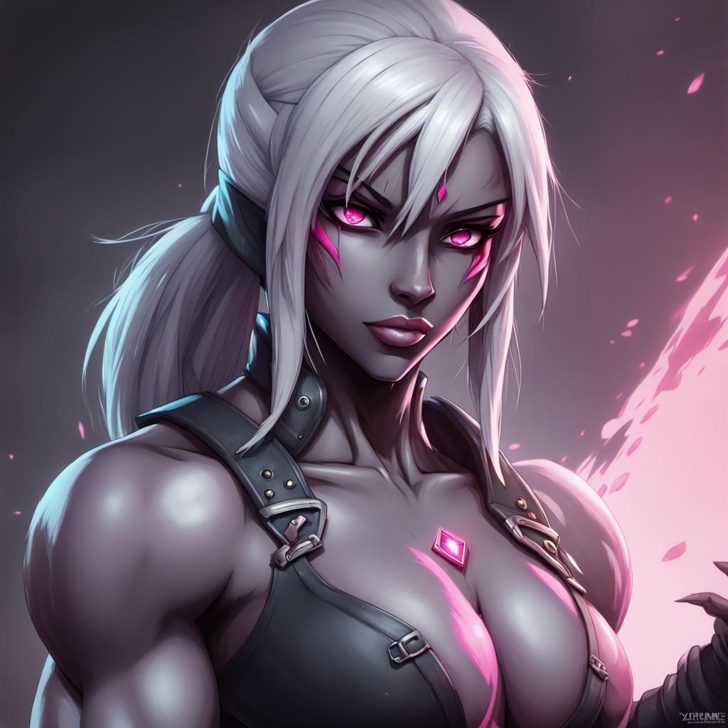Pink-Eyed Drow Rogue in Anime Style