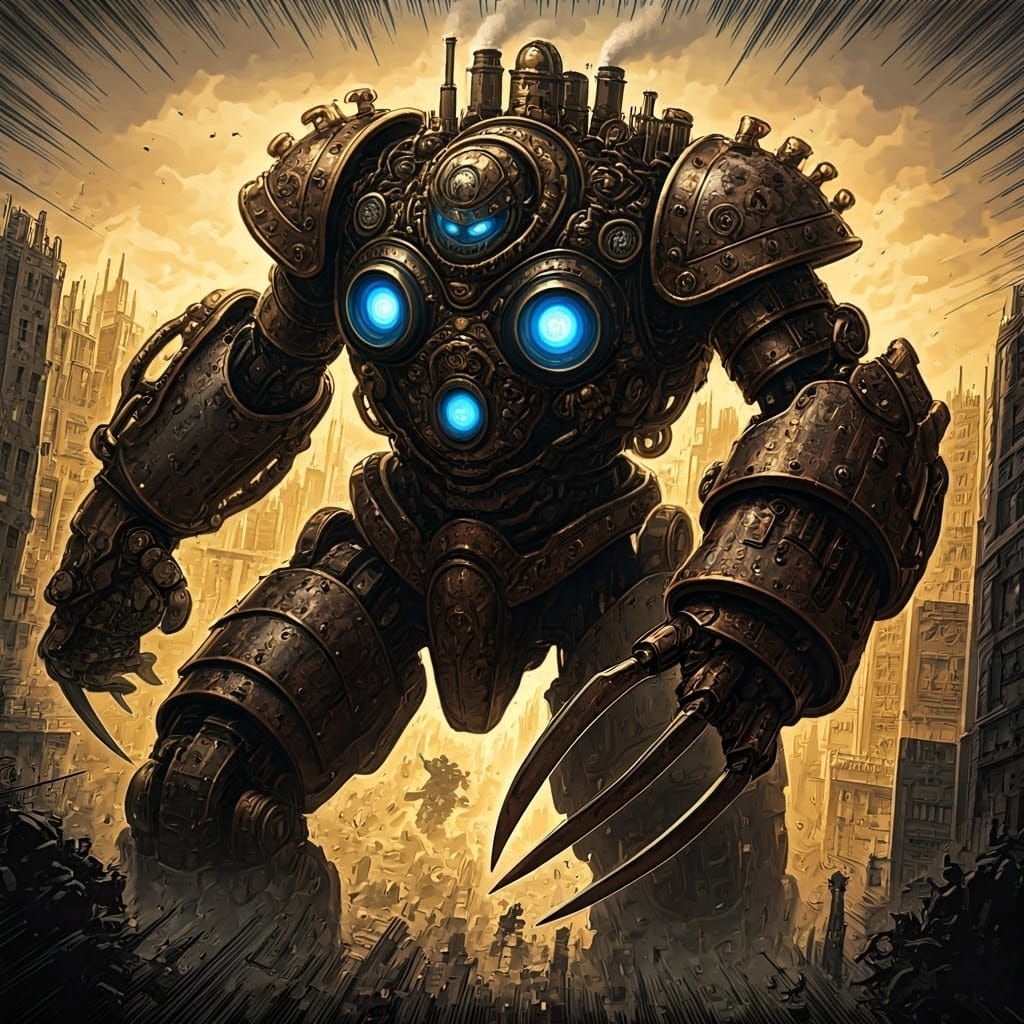 Steampunk Manga Robot Defends Metropolis