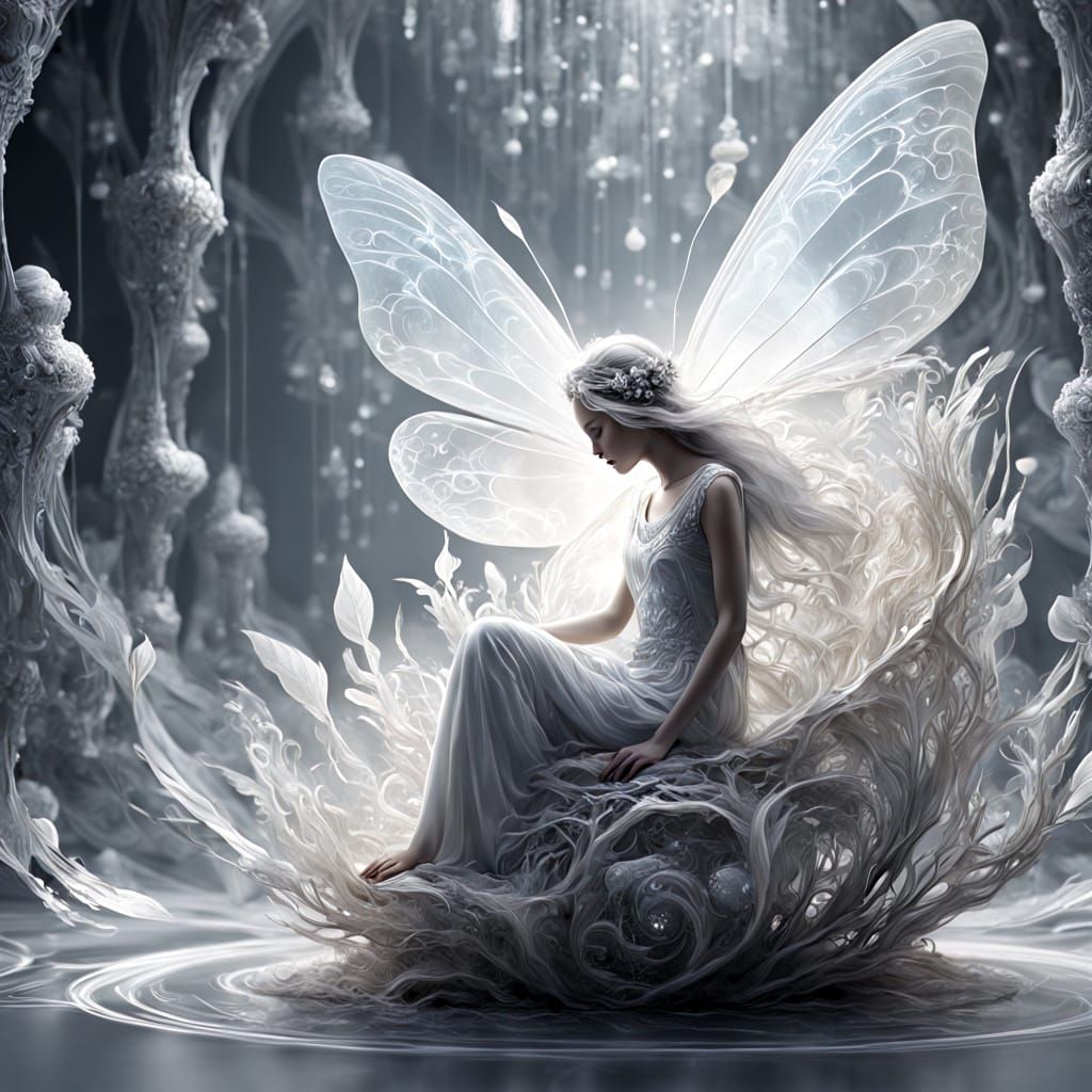 Ethereal Fairy in Pearl Shell with Fractal Hair