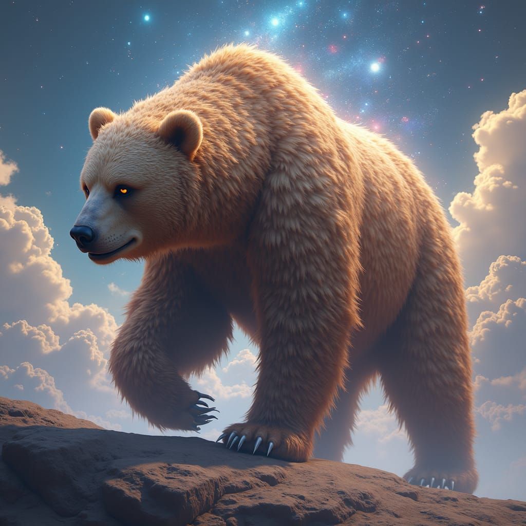 Celestial Grizzly Bear in Dreamy Landscape