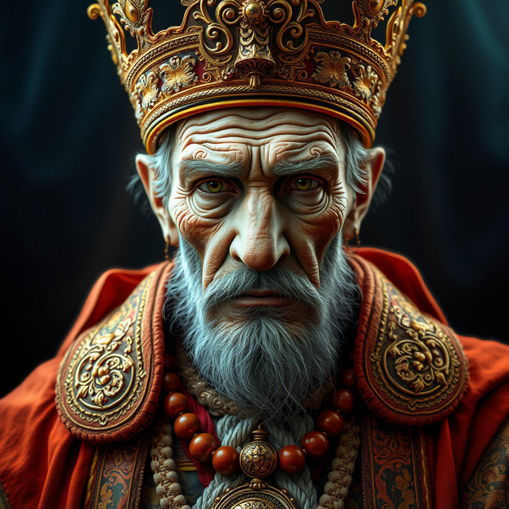 Majestic Elderly Monarch in Hyperrealistic Digital Art
