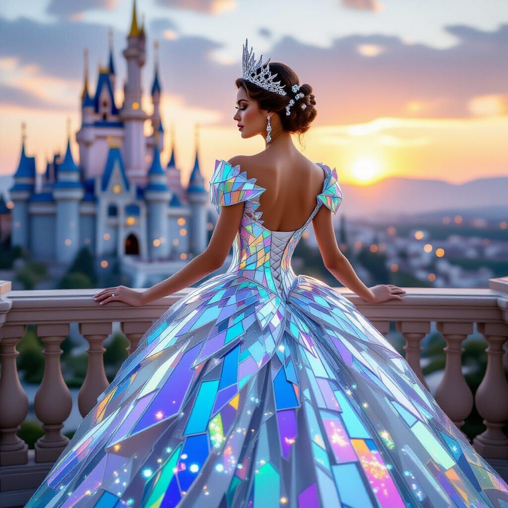 Regal Queen in Shimmering Glass Gown