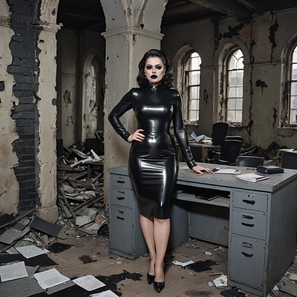 Curvy Secretary in Ruined City, Oily Skin