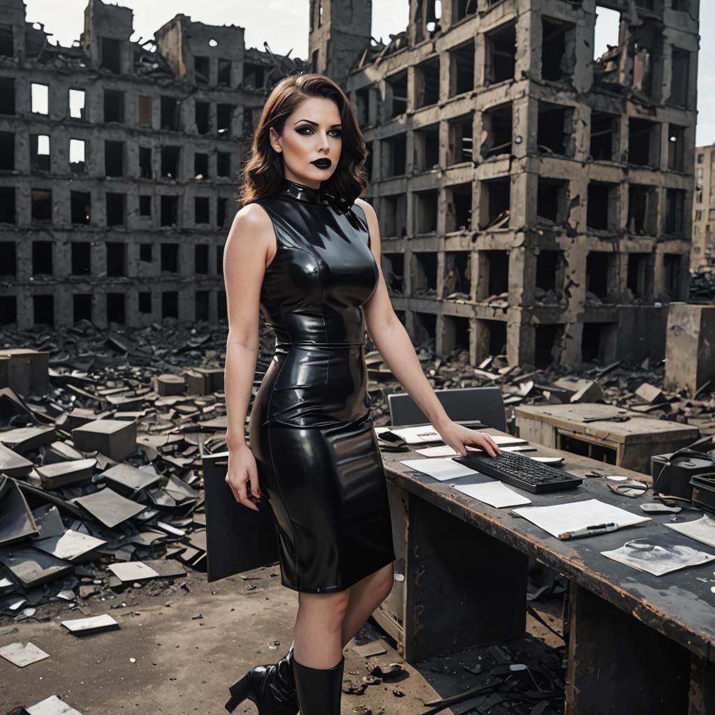 Curvy Secretary in Desolate City Ruins
