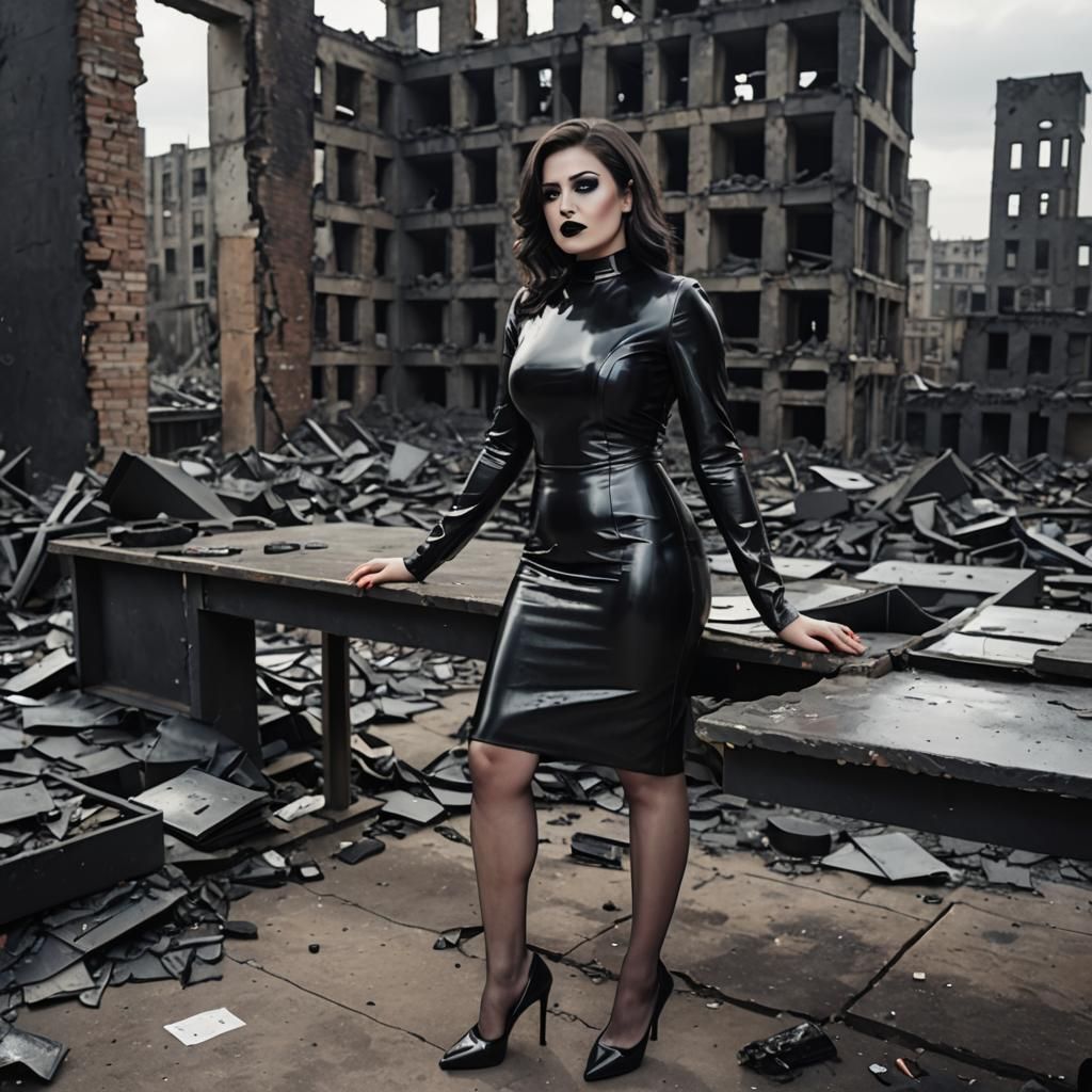 Curvy Secretary in City Ruins with Oily Skin