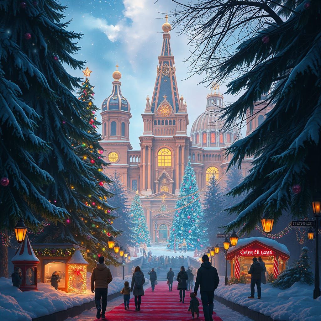 Surreal Holiday Wonderland in Cyberpunk Style