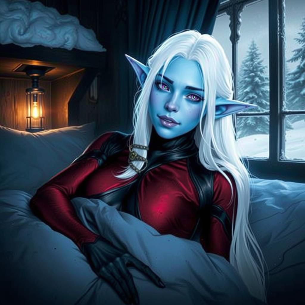 Ethereal Demon Lich in Dreamlike Bedroom Scene