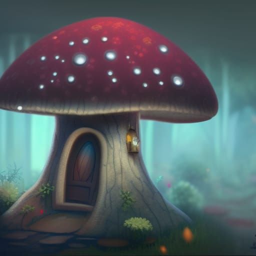 Fairy Mushroom House at Twilight: Fantasy Concept Art