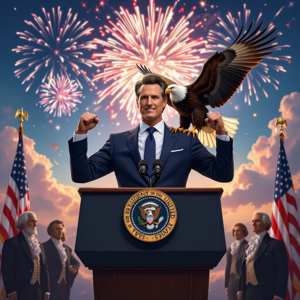 President Flexing With Eagle, Fantasy Matte Painting