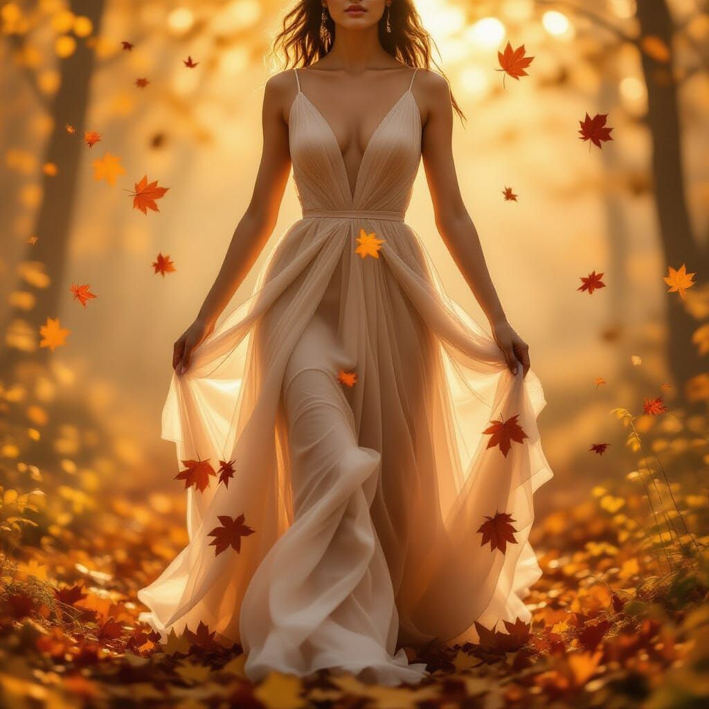 Figure in Autumn Forest, Surreal Photographic Style