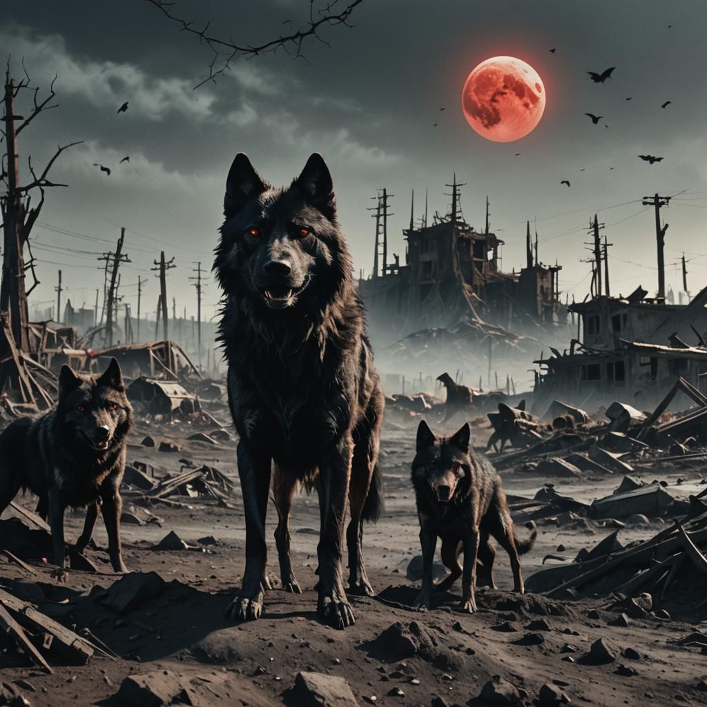 Mutated Dog in Apocalyptic Landscape