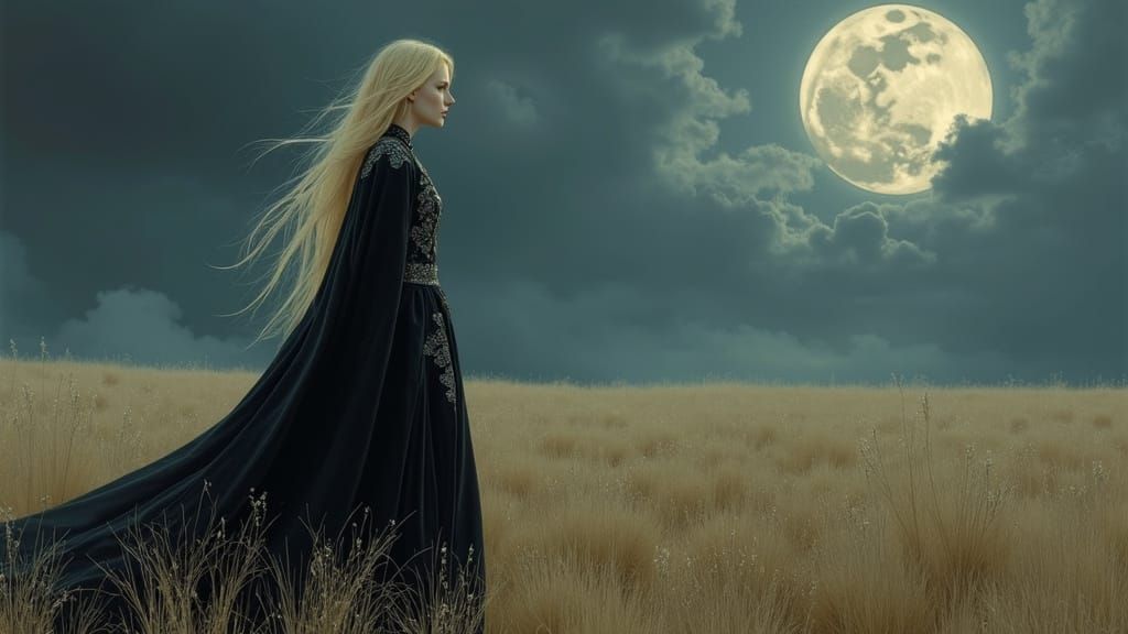 Dark Fantasy Goddess Under Starlit Sky