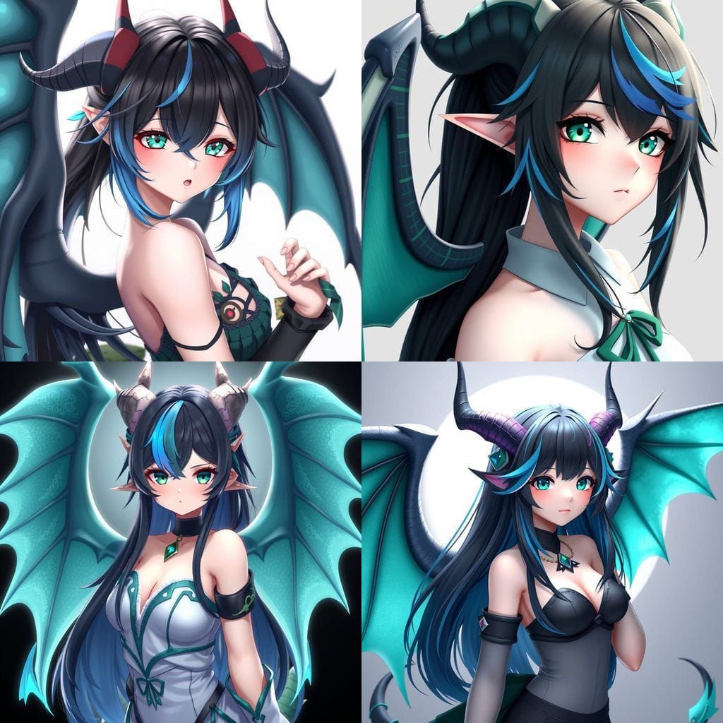 Anime Goddess with Dragon Wings and Horns