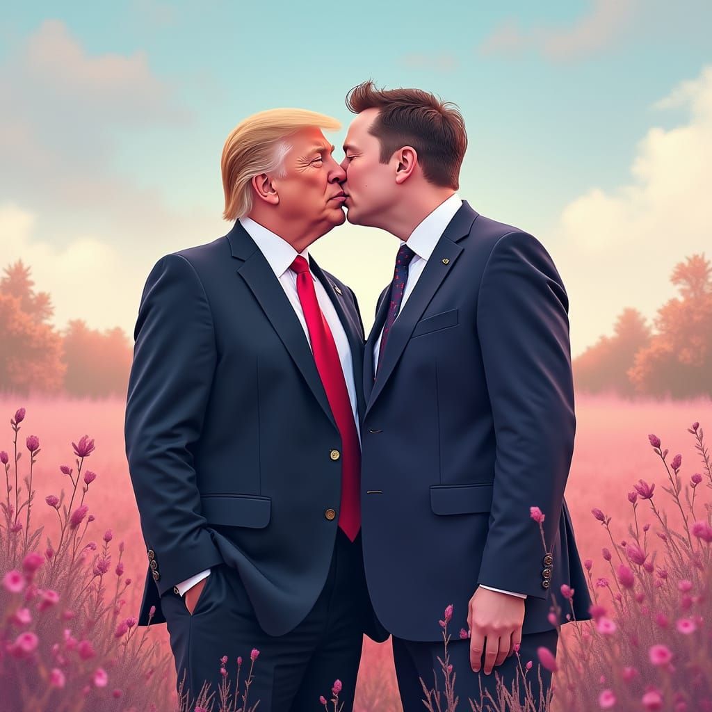 Romantic Kiss in Pastel Landscape, Impressionistic Style