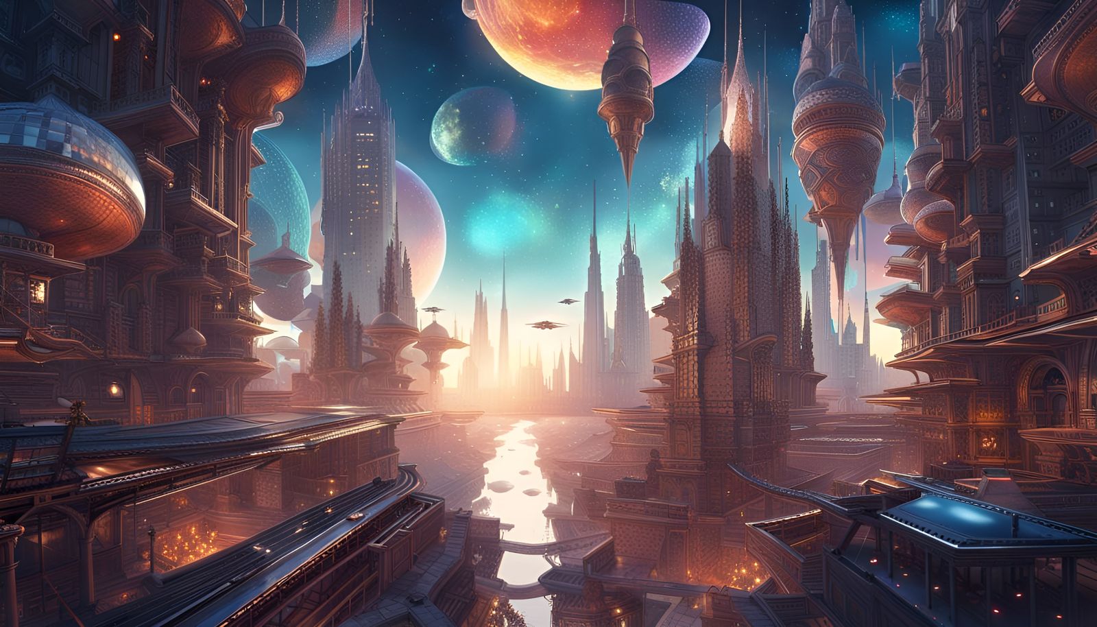 Heavenly Non-Euclidean City: A Digital Masterpiece