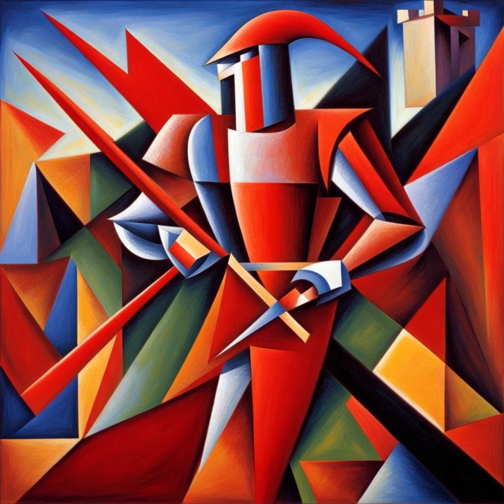 Abstract Cubist Red Knight Inspired by Kurasov