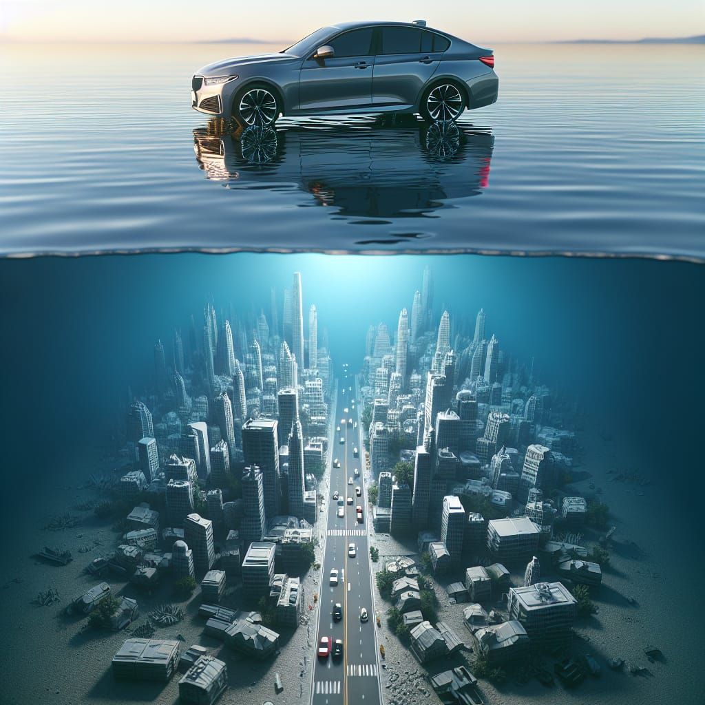 Surreal Car on Lake Reveals Underwater City