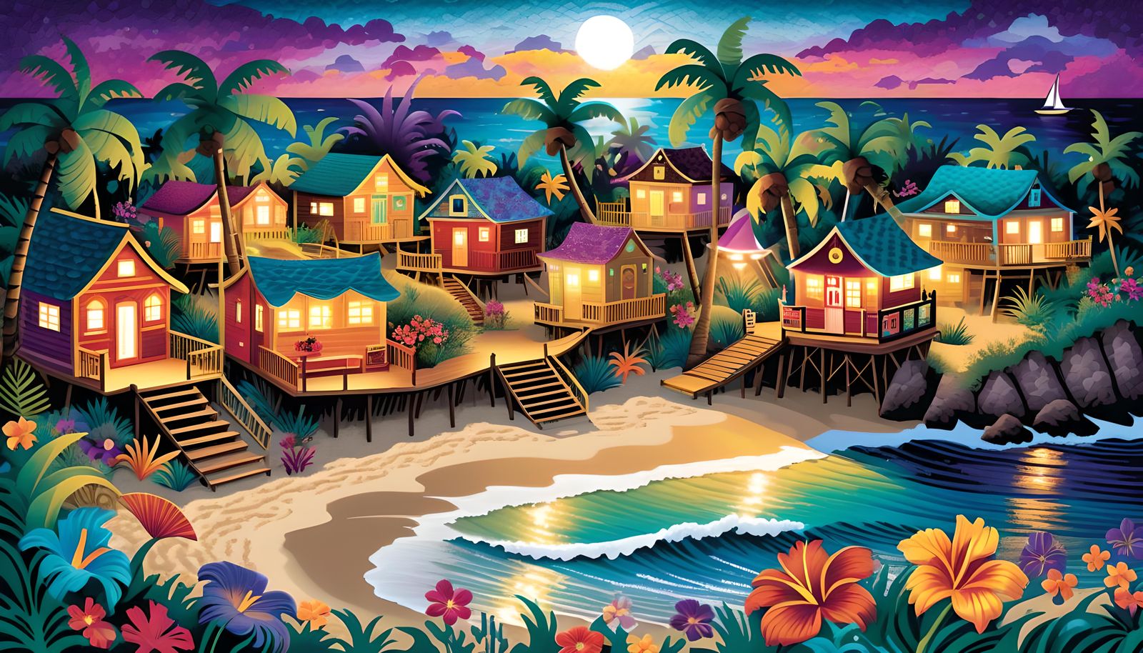 Quilted Tapestry Pirate Ship Sails on Quilted Sea