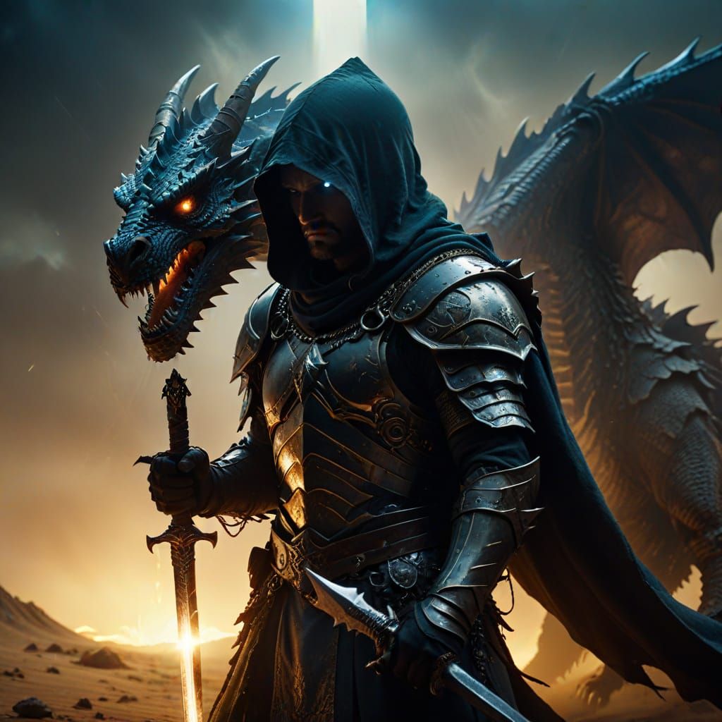 Dark Fantasy Knight Stands Tall in Desert Storm