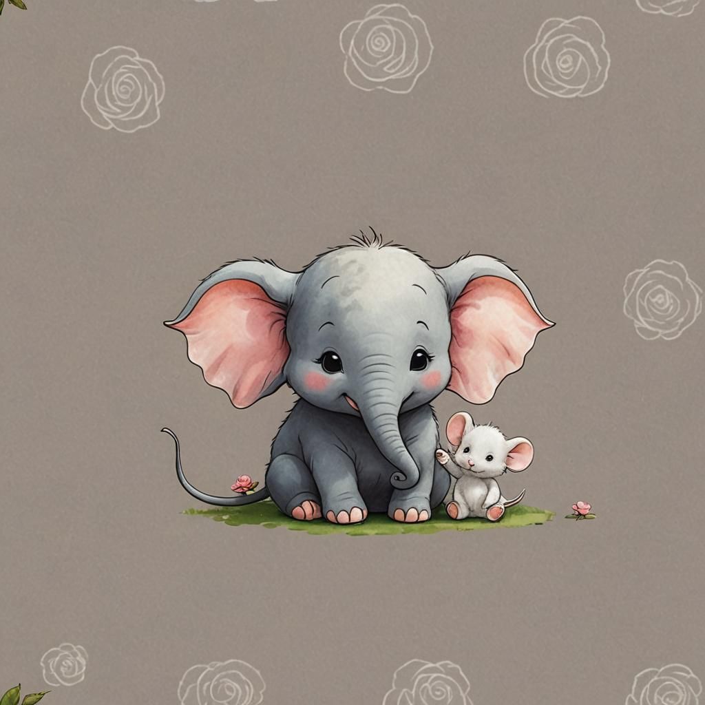 Mouse and Elephant Friends in Ghibli Style