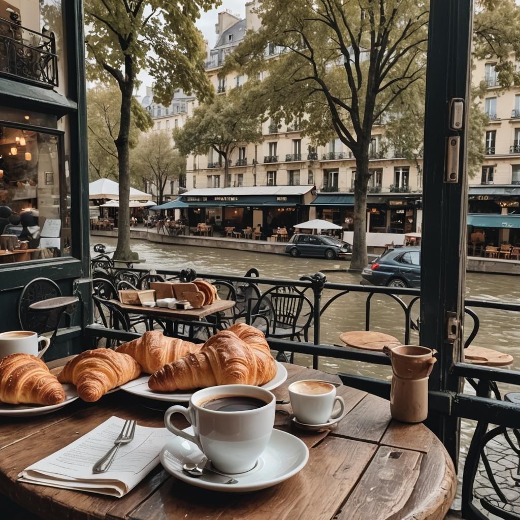 Charming Paris Cafe Scene with Croissants