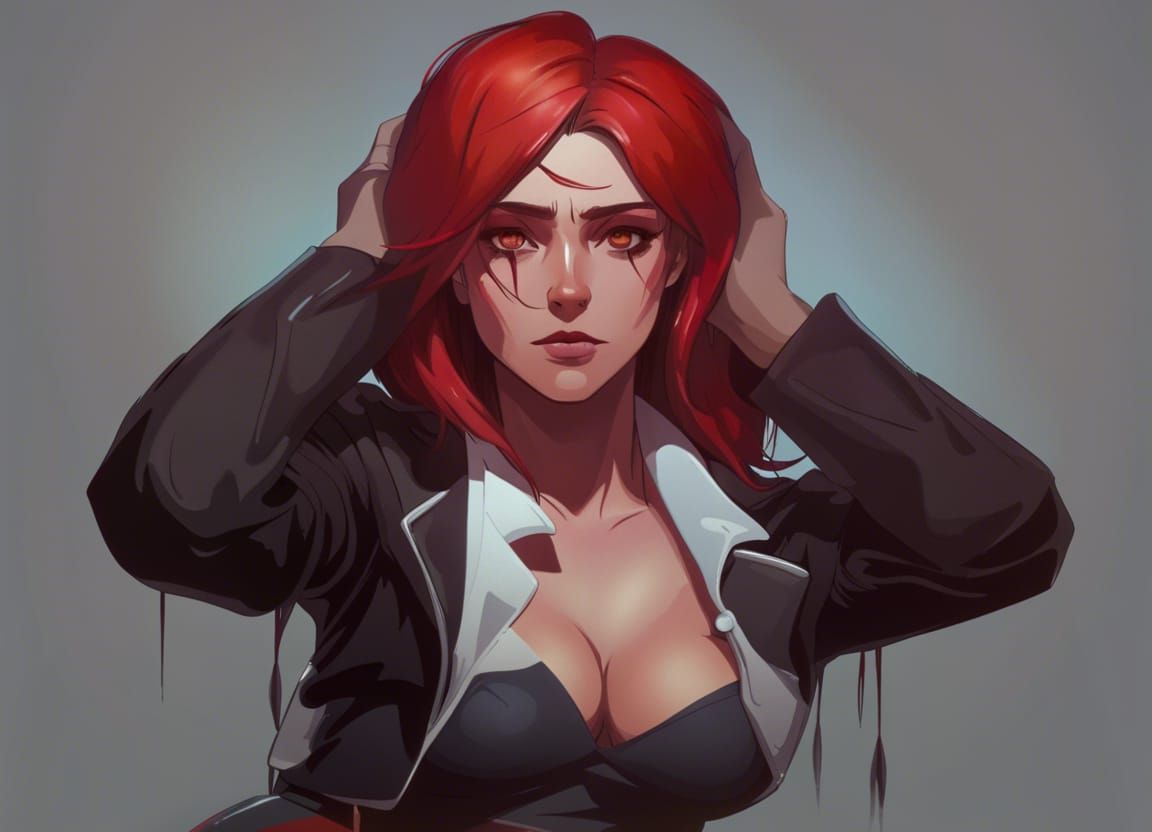 Demon Girl Portrait in Hyperdetailed Splash Art Style