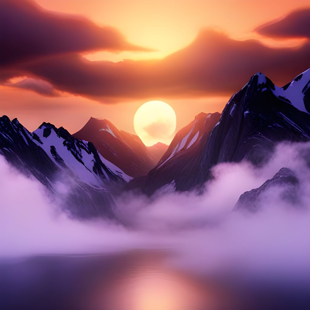 Sunset Over Mountain Lake: Hyperrealistic Masterpiece